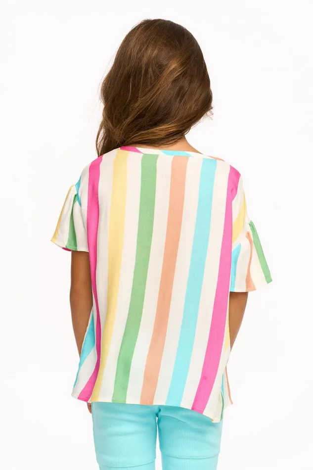 Kids Girls Chaser Brand Multi Color Stripe Tee