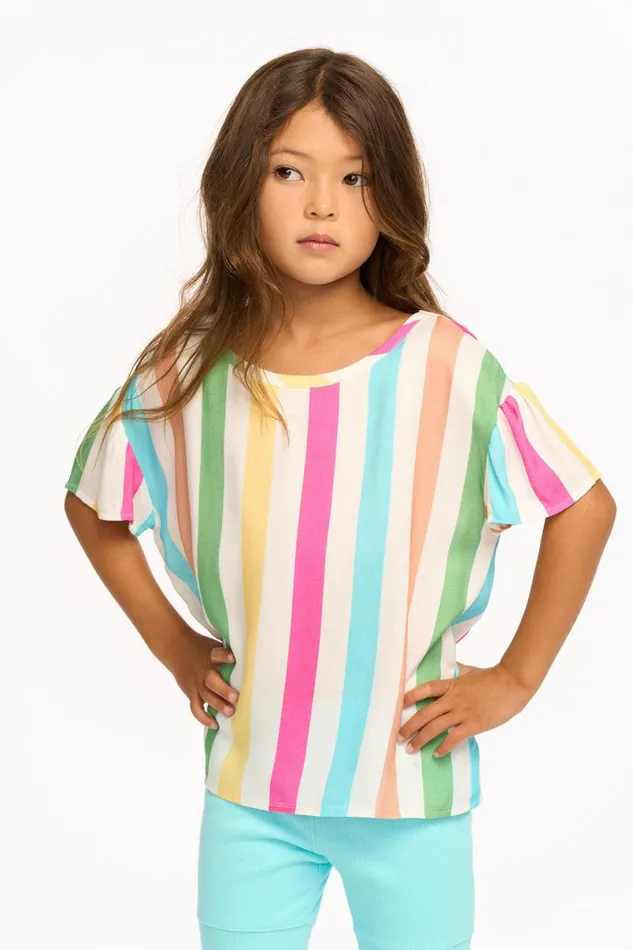 Kids Girls Chaser Brand Multi Color Stripe Tee