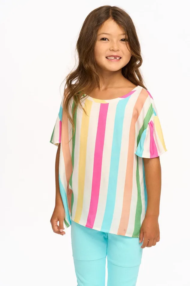 Kids Girls Chaser Brand Multi Color Stripe Tee