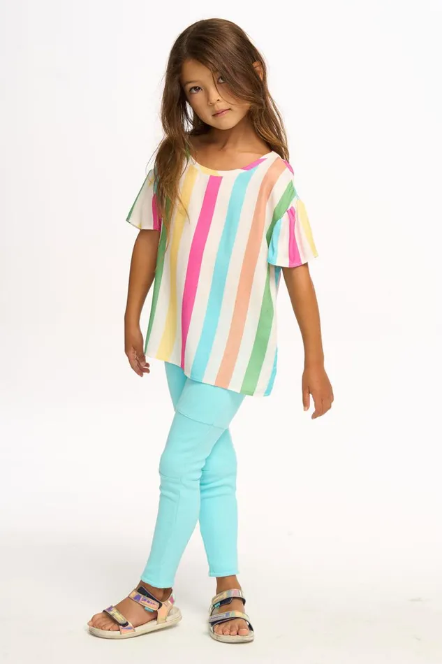 Kids Girls Chaser Brand Multi Color Stripe Tee