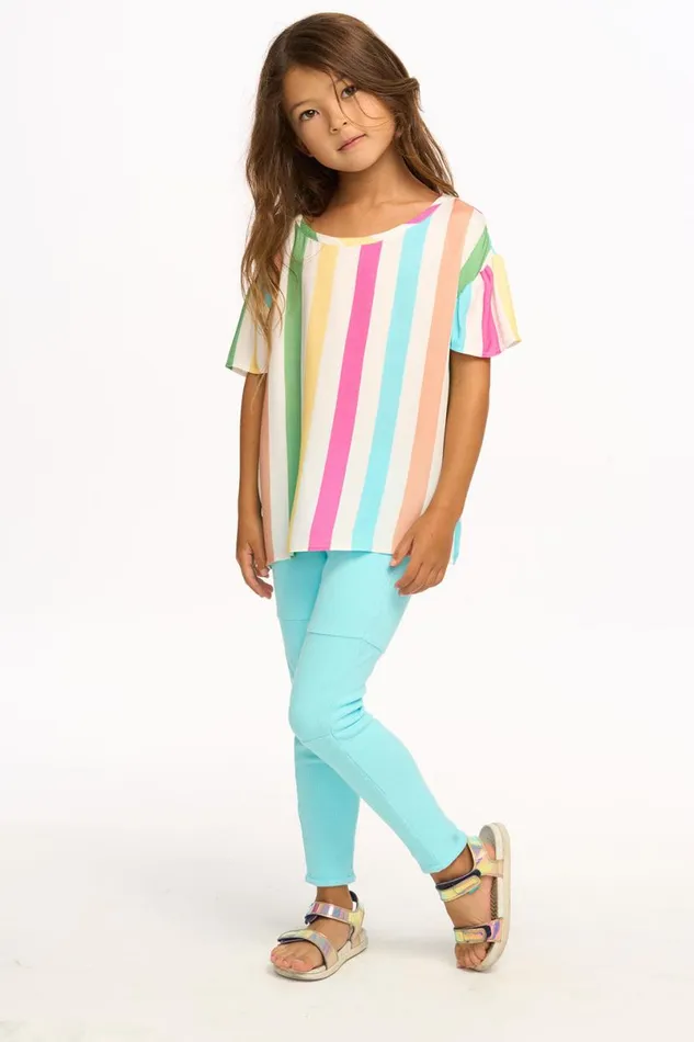 Kids Girls Chaser Brand Multi Color Stripe Tee