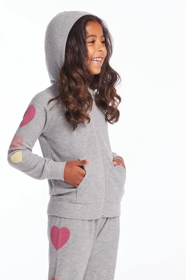 Kids Girls Chaser Brand Multi Hearts Girls Zip Up Hoodie