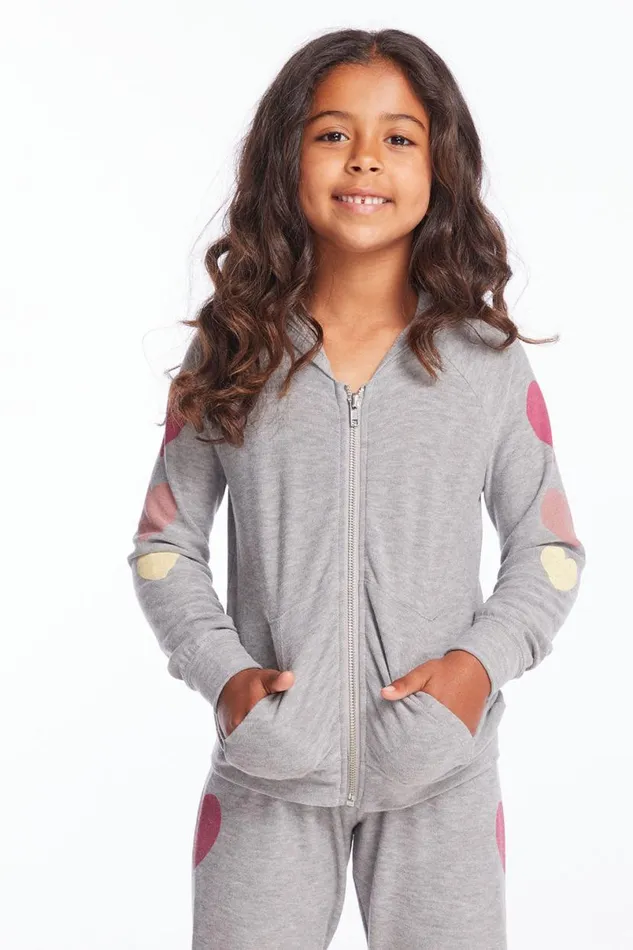 Kids Girls Chaser Brand Multi Hearts Girls Zip Up Hoodie