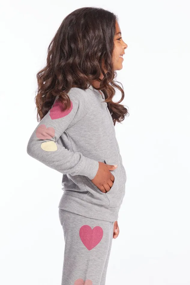 Kids Girls Chaser Brand Multi Hearts Girls Zip Up Hoodie