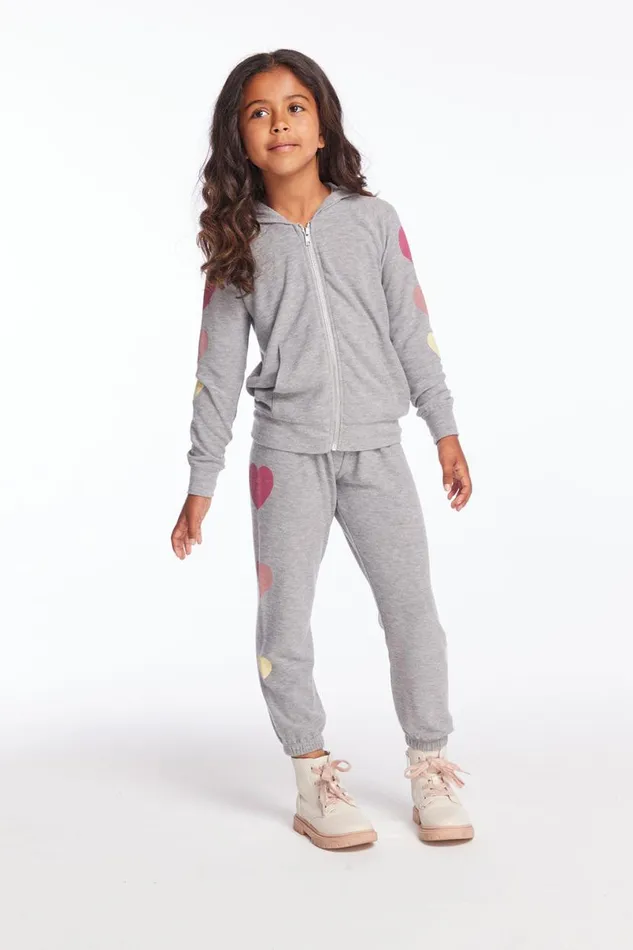 Kids Girls Chaser Brand Multi Hearts Girls Zip Up Hoodie