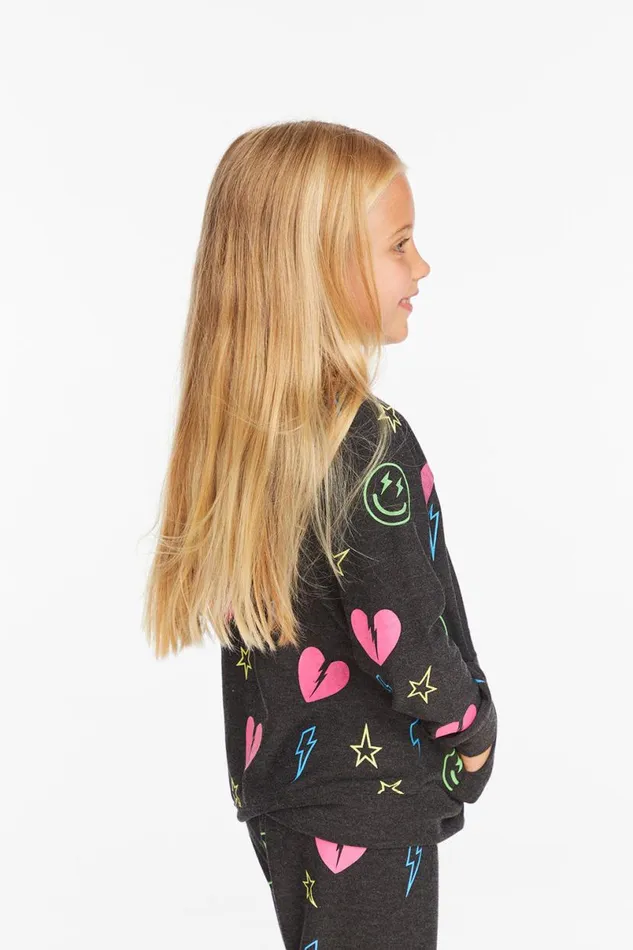 Kids Girls Chaser Brand Neon Heart and Smiles Girls Zipup Hoodie