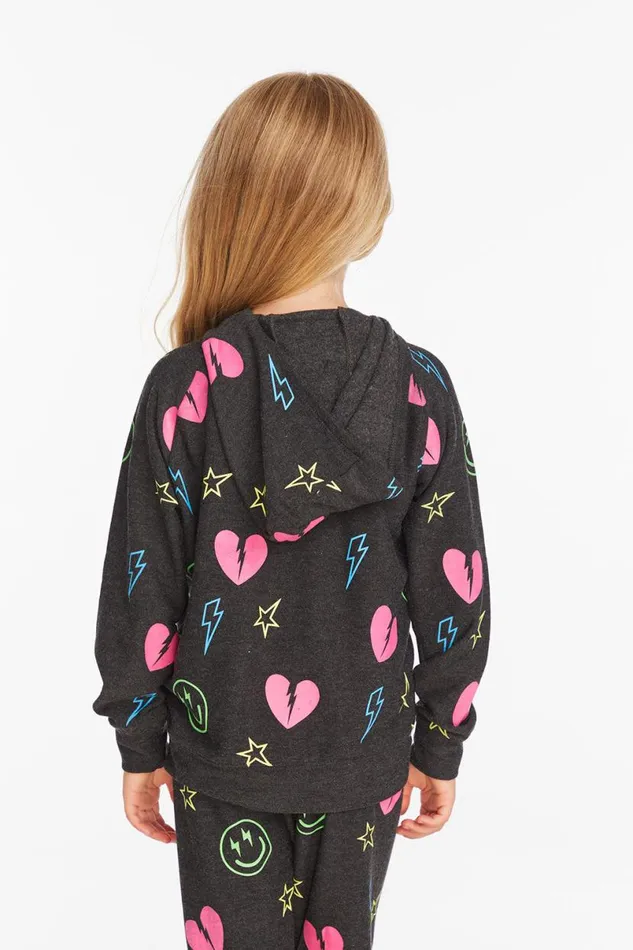 Kids Girls Chaser Brand Neon Heart and Smiles Girls Zipup Hoodie