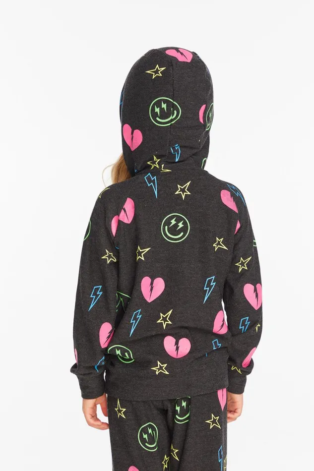 Kids Girls Chaser Brand Neon Heart and Smiles Girls Zipup Hoodie