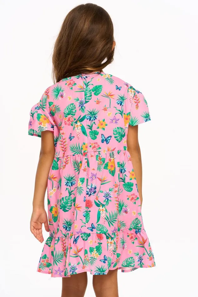 Kids Girls Chaser Brand Niki Tropical Floral Short Sleeve Dress 8211 Pink Lemonade
