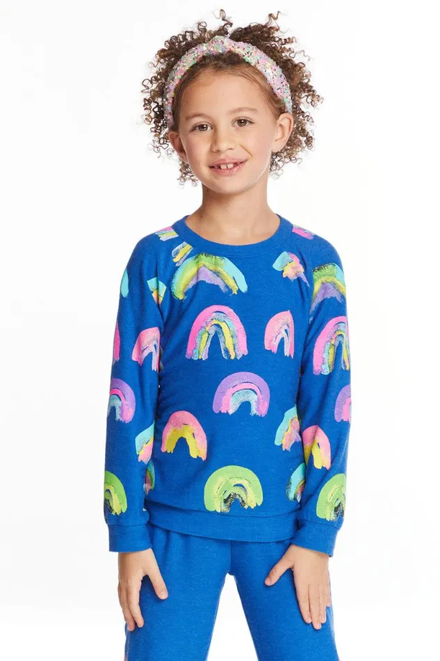 Kids Girls Chaser Brand Painted Rainbows Girls Love Knit Raglan Pullover