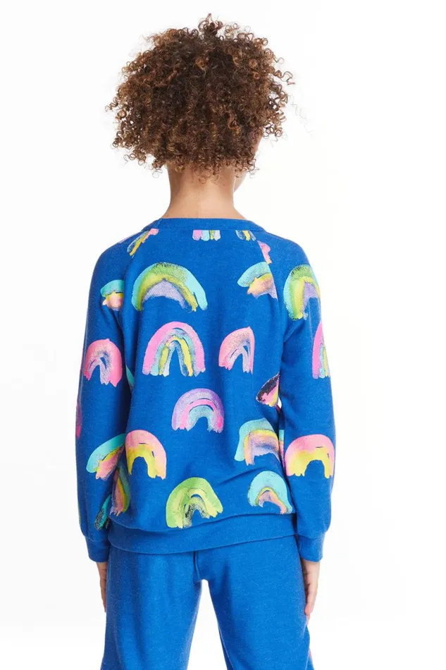 Kids Girls Chaser Brand Painted Rainbows Girls Love Knit Raglan Pullover