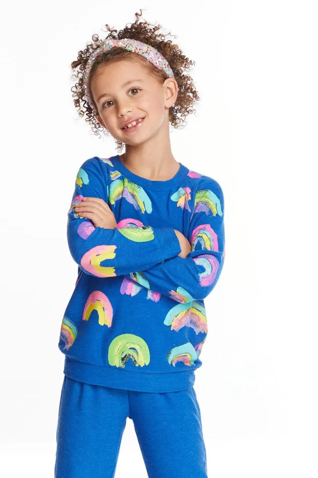 Kids Girls Chaser Brand Painted Rainbows Girls Love Knit Raglan Pullover