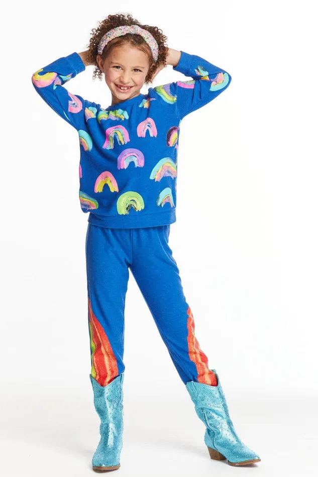 Kids Girls Chaser Brand Painted Rainbows Girls Love Knit Raglan Pullover