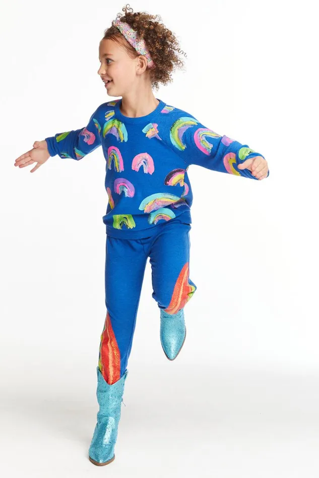 Kids Girls Chaser Brand Painted Rainbows Girls Love Knit Raglan Pullover