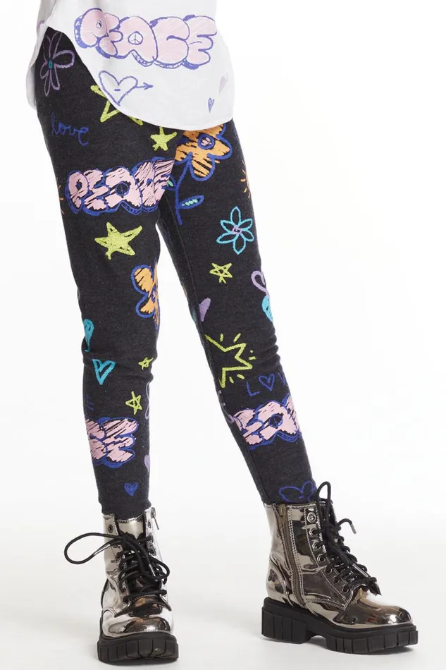 Kids Girls Chaser Brand Peace and Love Girls Cozy Knit Classic Legging