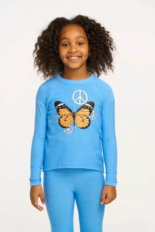 Kids Girls Chaser Brand Peace Butterfly Long Sleeve Cozy Knit Pullover
