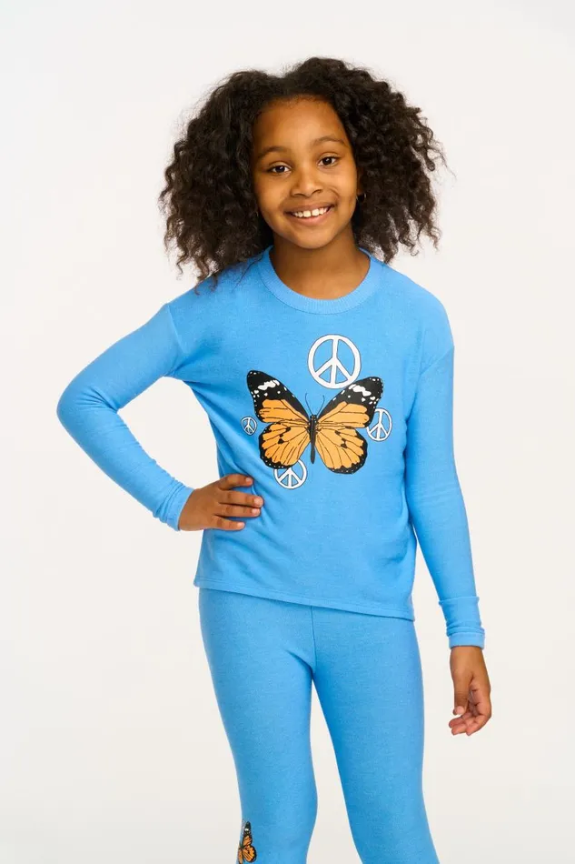 Kids Girls Chaser Brand Peace Butterfly Long Sleeve Cozy Knit Pullover