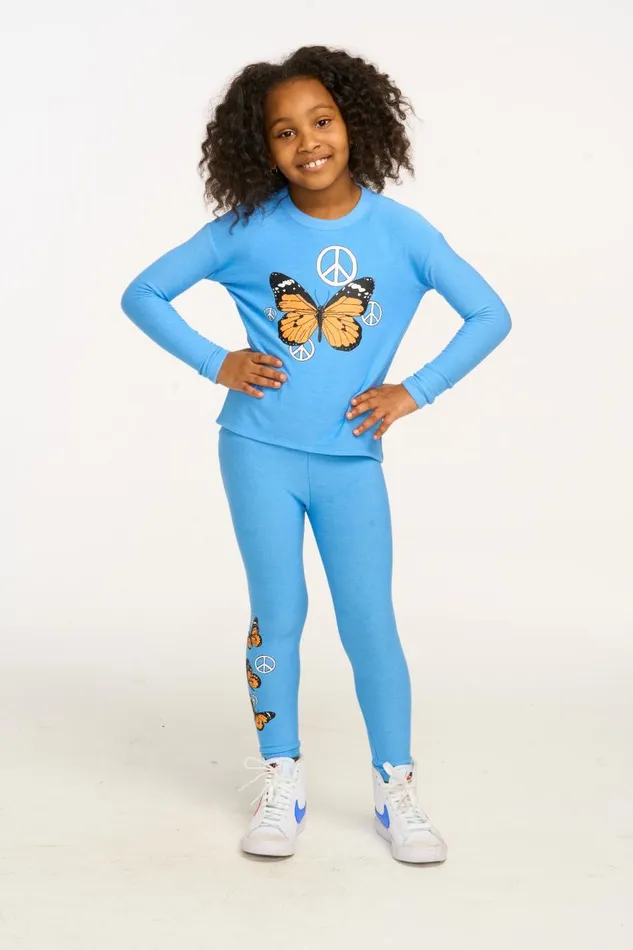 Kids Girls Chaser Brand Peace Butterfly Long Sleeve Cozy Knit Pullover