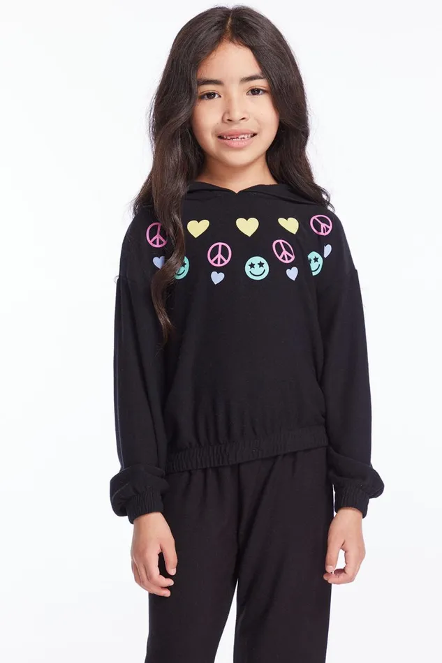 Kids Girls Chaser Brand Peace Love Happiness Girls Pullover Hoodie