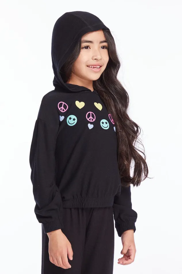 Kids Girls Chaser Brand Peace Love Happiness Girls Pullover Hoodie