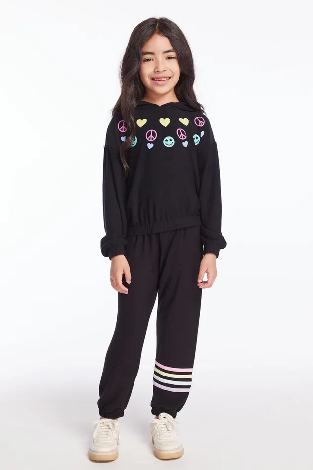 Kids Girls Chaser Brand Peace Love Happiness Girls Pullover Hoodie