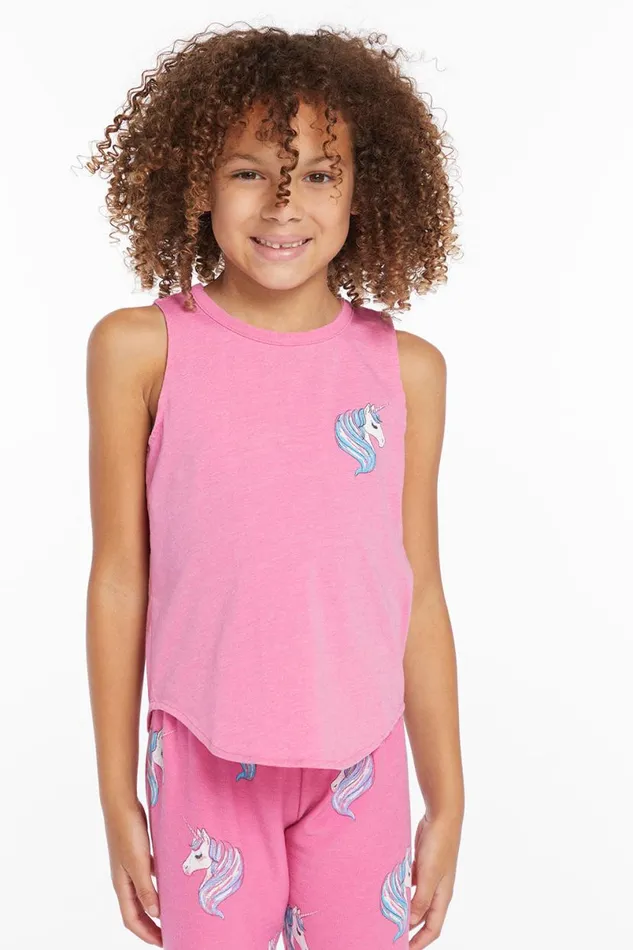 Kids Girls Chaser Brand Pretty Unicorn Girls Vintage Jersey Shirttail Muscle
