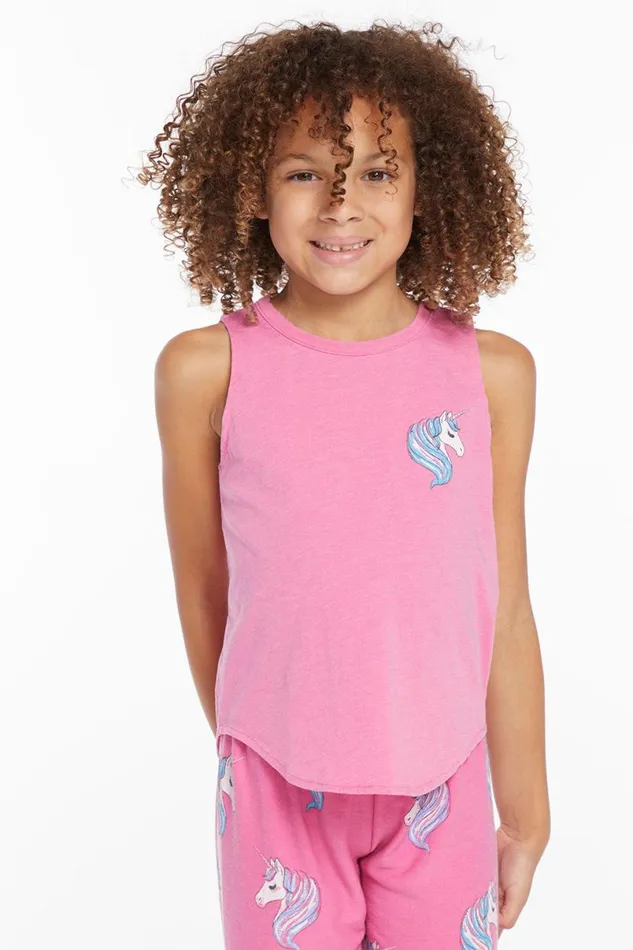 Kids Girls Chaser Brand Pretty Unicorn Girls Vintage Jersey Shirttail Muscle