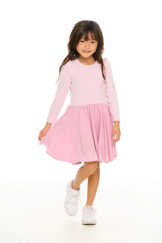 Kids Girls Chaser Brand Puff Long Sleeve Dress With Twirl Skirt