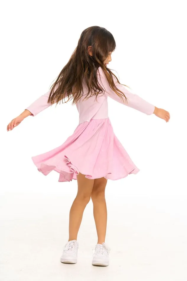 Kids Girls Chaser Brand Puff Long Sleeve Dress With Twirl Skirt