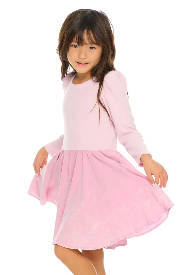 Kids Girls Chaser Brand Puff Long Sleeve Dress With Twirl Skirt