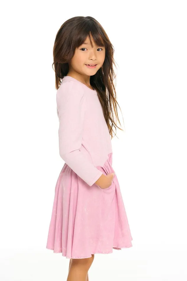 Kids Girls Chaser Brand Puff Long Sleeve Dress With Twirl Skirt