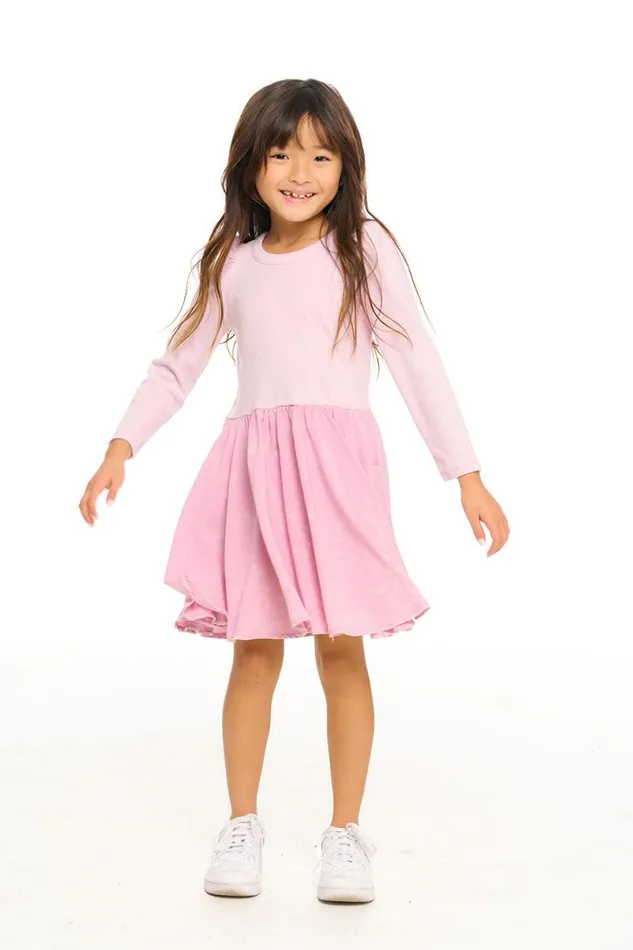 Kids Girls Chaser Brand Puff Long Sleeve Dress With Twirl Skirt