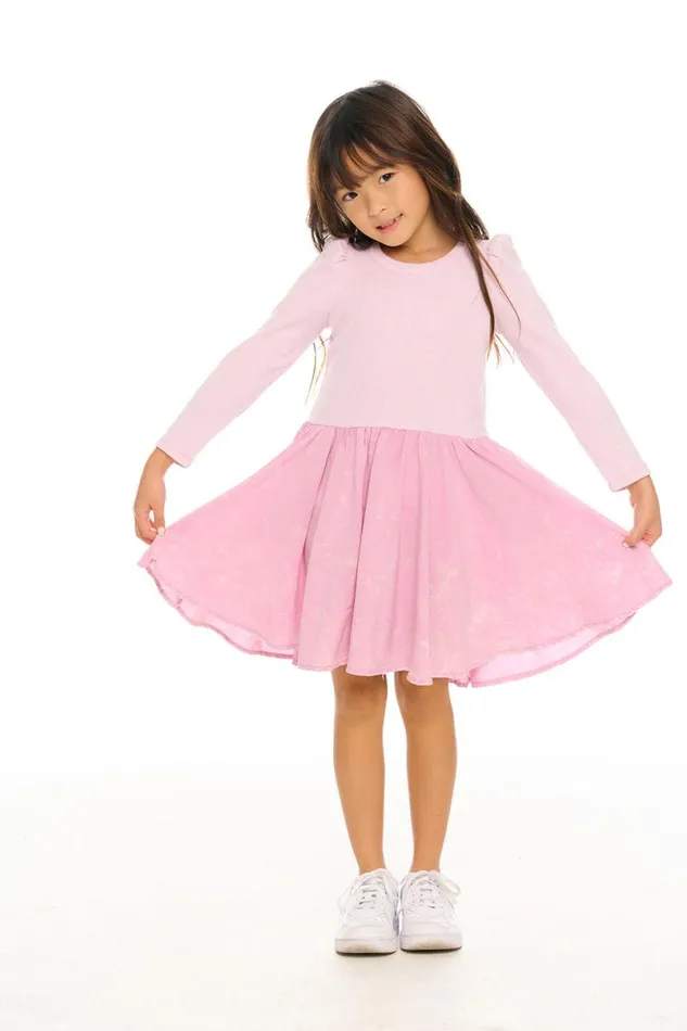 Kids Girls Chaser Brand Puff Long Sleeve Dress With Twirl Skirt