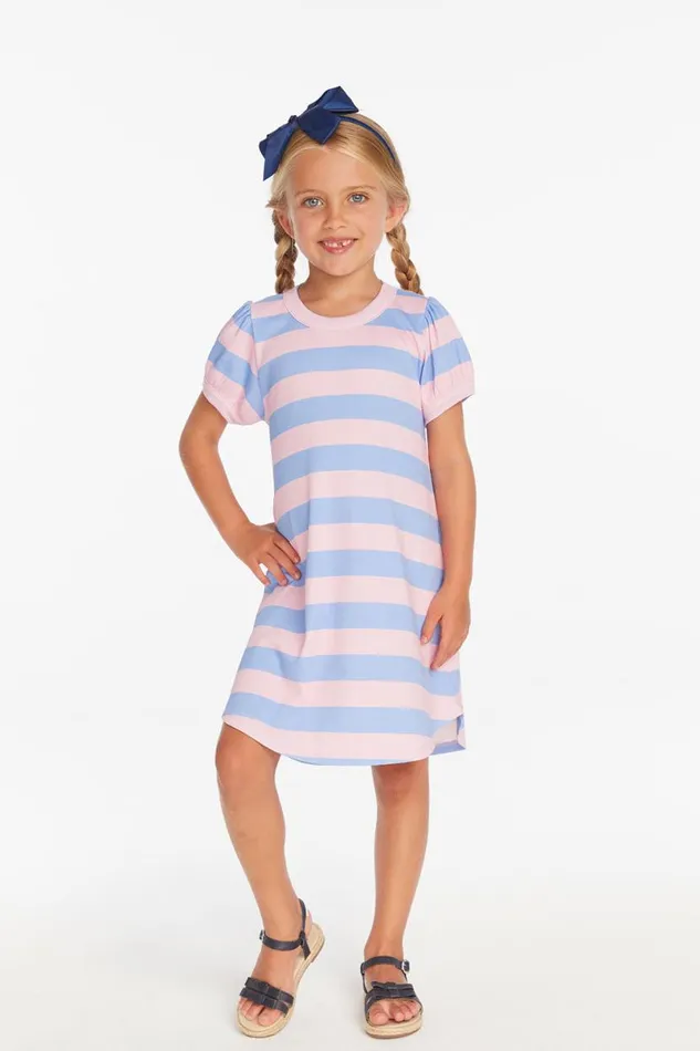 Kids Girls Chaser Brand Puff Sleeve Bubblegum Stripe Dress