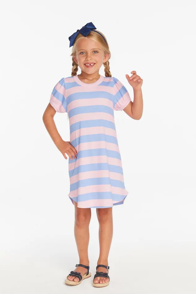 Kids Girls Chaser Brand Puff Sleeve Bubblegum Stripe Dress