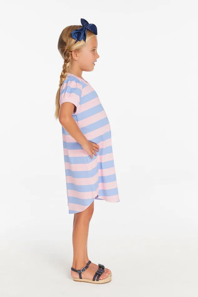 Kids Girls Chaser Brand Puff Sleeve Bubblegum Stripe Dress