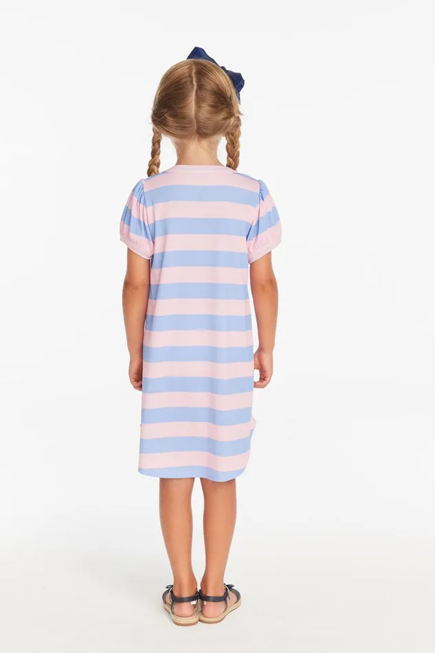 Kids Girls Chaser Brand Puff Sleeve Bubblegum Stripe Dress