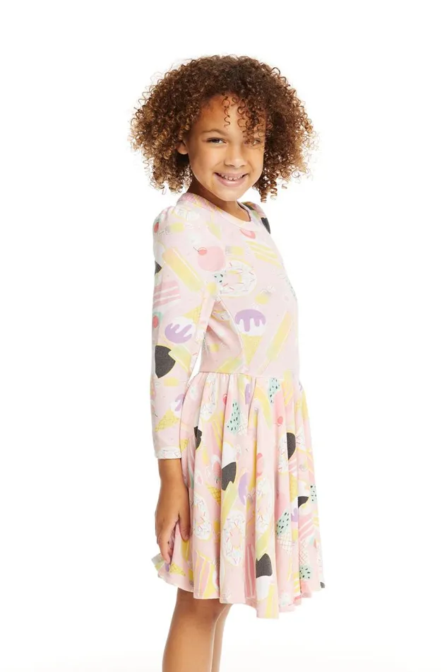 Kids Girls Chaser Brand Puff Sweet Treats Long Sleeve Dress With Twirl Skirt