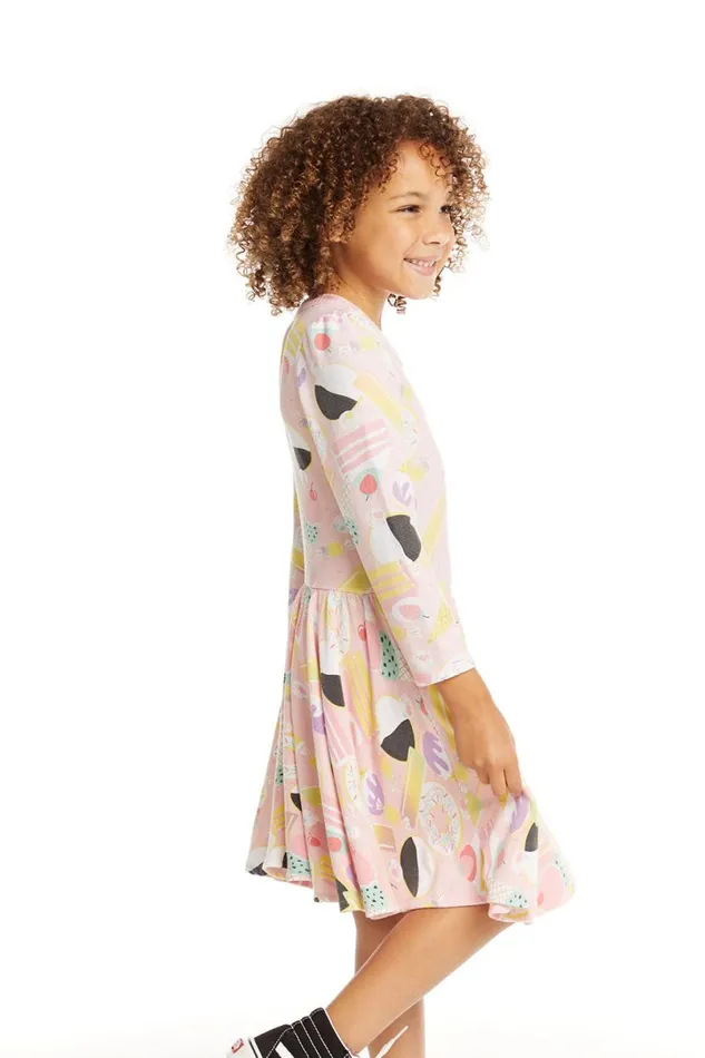 Kids Girls Chaser Brand Puff Sweet Treats Long Sleeve Dress With Twirl Skirt