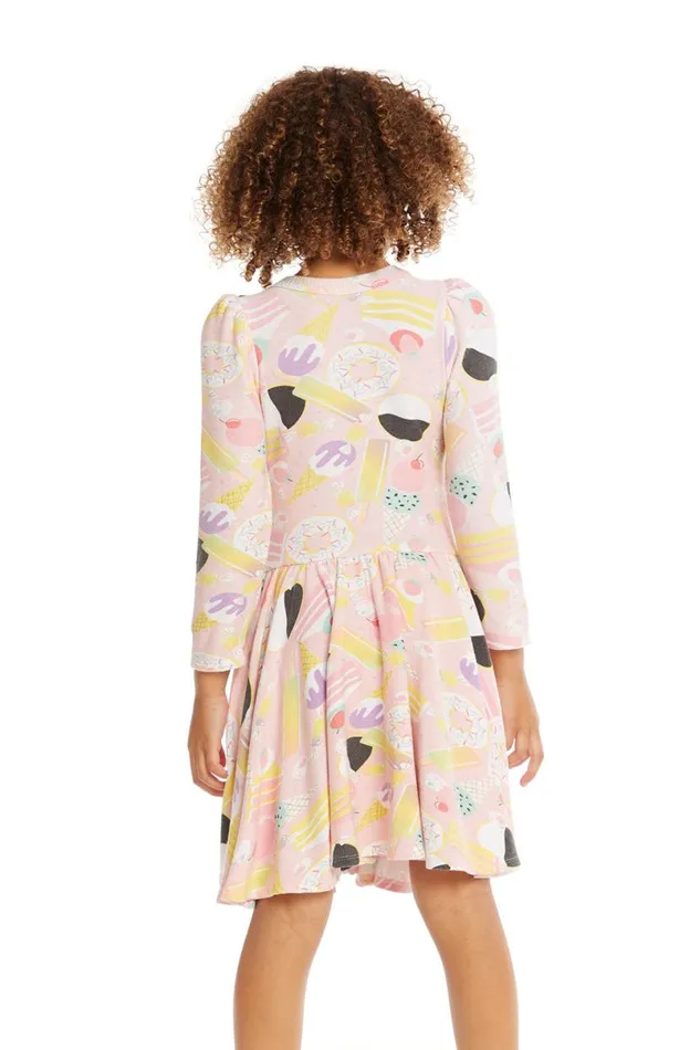 Kids Girls Chaser Brand Puff Sweet Treats Long Sleeve Dress With Twirl Skirt