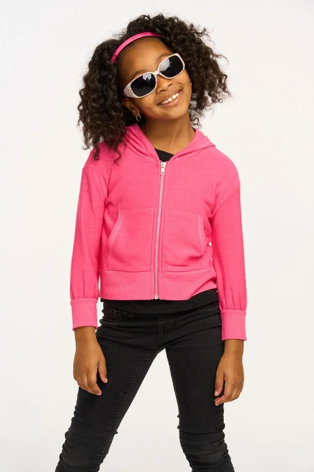 Kids Girls Chaser Brand Puffy Flamingo Pink Cozy Knit Zip Up Hoodie