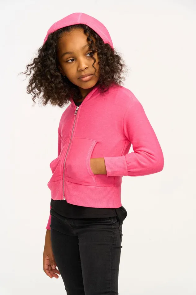 Kids Girls Chaser Brand Puffy Flamingo Pink Cozy Knit Zip Up Hoodie