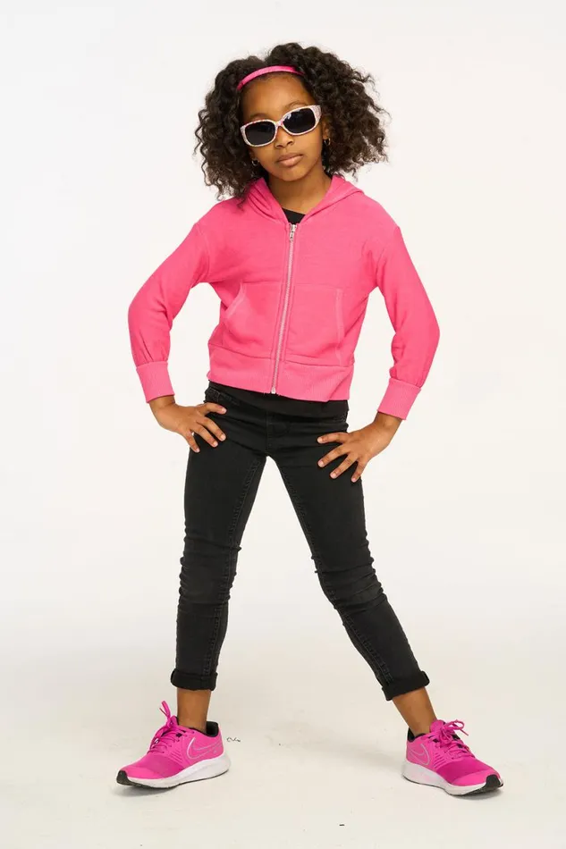Kids Girls Chaser Brand Puffy Flamingo Pink Cozy Knit Zip Up Hoodie