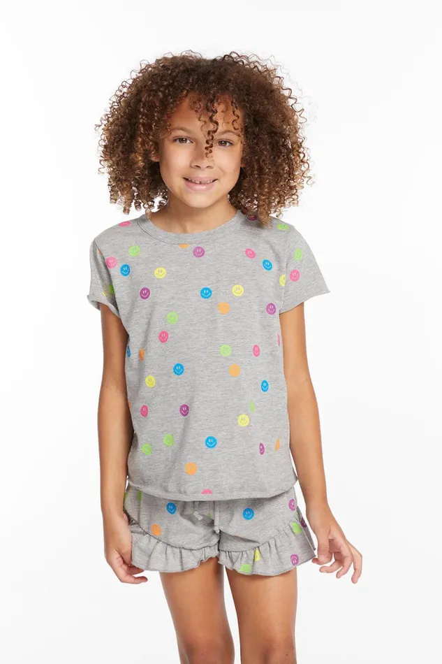 Kids Girls Chaser Brand Rainbow Smiles Girls Crew Neck Tee