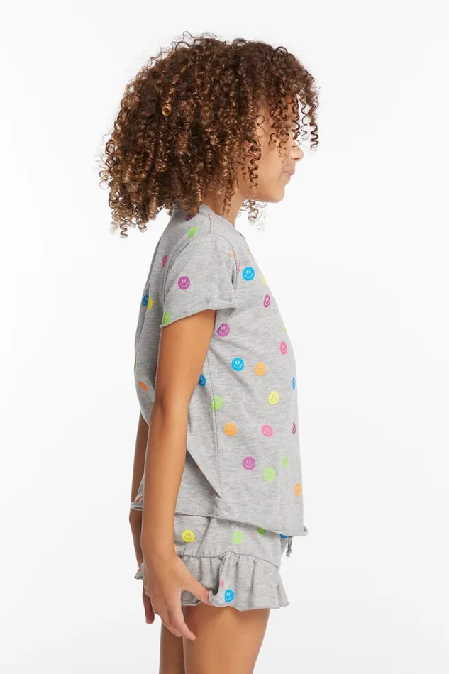 Kids Girls Chaser Brand Rainbow Smiles Girls Crew Neck Tee