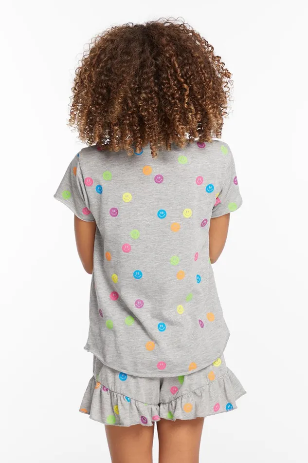 Kids Girls Chaser Brand Rainbow Smiles Girls Crew Neck Tee