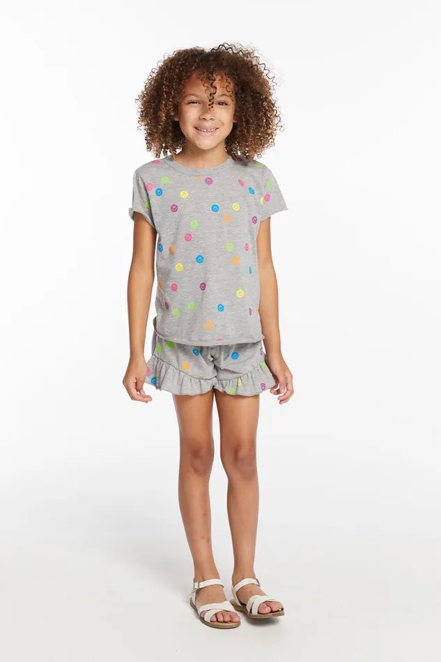 Kids Girls Chaser Brand Rainbow Smiles Girls Crew Neck Tee