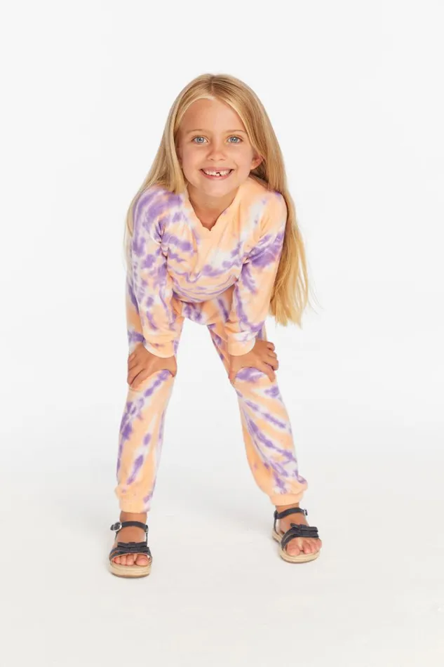 Kids Girls Chaser Brand Reverse Peach Lavender Tie Dye Cozy Knit Pullover