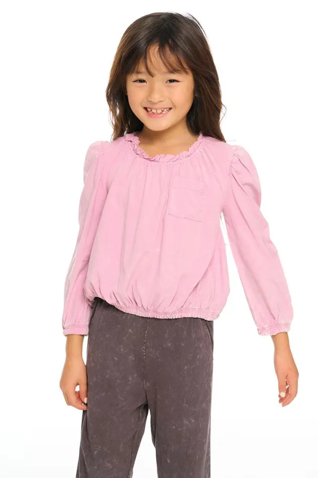 Kids Girls Chaser Brand Ruffle Neck Pocket Shirred Tee