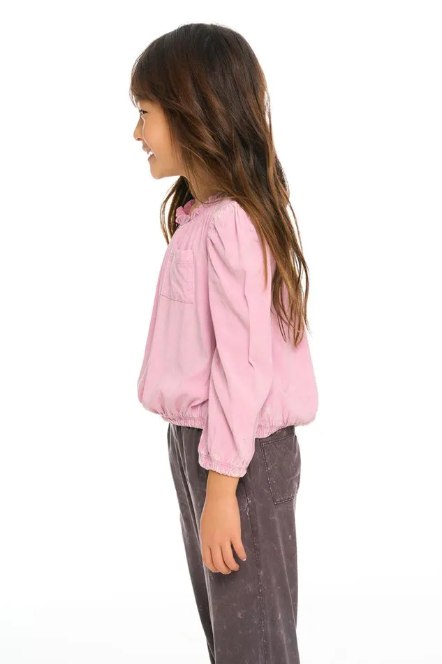 Kids Girls Chaser Brand Ruffle Neck Pocket Shirred Tee